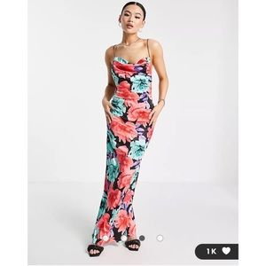 ASOS DESIGN cami cowl satin maxi dress in bold floral print
